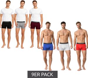 9-Pack Le Coq Sportif Basic Boxer Shorts for Men, Cotton Underwear, Gray/Burgundy/Black or Red/Light Gray/Blue