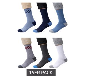 15 Pairs of SCOTCH & SODA Men's Terry Crew Socks, Everyday Socks, Cotton Socks, Size 41-46, Business Socks SS43491 in Navy/Blue/Light Blue or Dark Gray/Gray/White