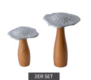 Set of 2 Decorative Mushroom Figurines, Autumn Decoration, Home Decor 907491 Silver/Brown