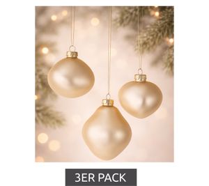 3-Pack Organic-Shaped Glass Christmas Baubles Home Decor 932825 Champagne Matte