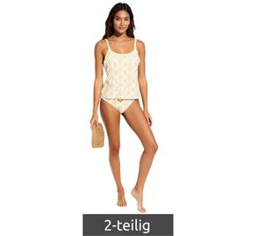 Timeless 2-Piece Women's Tankini Set Swimwear with Padded Cups Tankini Top and Bottom for Beach & Summer 974830 Beige/White