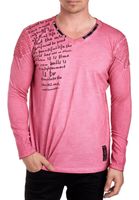 Chemise homme tendance à manches longues, col V, imprimé délavé, coupe ajustée, 10117, rose foncé