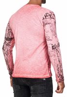 Chemise élégante à manches longues pour homme, col rond, imprimé délavé, coupe ajustée, 10142 corail