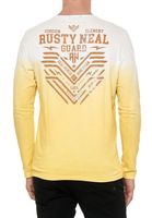 Chemise homme à manches longues tendance, coupe ajustée, col rond, effet délavé, imprimé dégradé sur le devant, référence 10148 Jaune