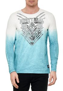 Chemise homme à manches longues tendance, coupe ajustée, col rond, imprimé dégradé sur le devant, effet délavé, référence 10148 Petrol