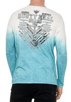 Maglietta da uomo a maniche lunghe con gradiente di colore e stampa frontale, vestibilità slim, girocollo, maglietta a maniche lunghe in look lavato, 10148 Petrol