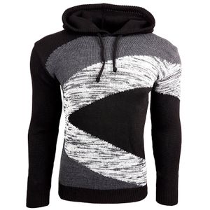 Kontrastfarbiger Herren Kapuzen-Pullover im Colorblock Design Sweater Slim Fit Hoodie 13245 Schwarz/Anthrazit/Grau