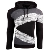 Kontrastfarbiger Herren Kapuzen-Pullover im Colorblock Design Sweater Slim Fit Hoodie 13245 Schwarz/Anthrazit/Grau