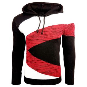 Kontrastfarbiger Herren Kapuzen-Pullover im Colorblock Design Sweater Slim Fit Hoodie 13245 Schwarz/Weiß/Rot