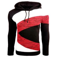 Kontrastfarbiger Herren Kapuzen-Pullover im Colorblock Design Sweater Slim Fit Hoodie 13245 Schwarz/Weiß/Rot