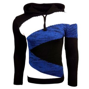 Kontrastfarbiger Herren Kapuzen-Pullover im Colorblock Design Sweater Slim Fit Hoodie 13245 Schwarz/Weiß/Sax-Blau