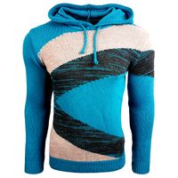 Kontrastfarbiger Herren Kapuzen-Pullover im Colorblock Design Sweater Slim Fit Hoodie 13245 Türkis/Grau/Anthrazit