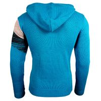 Kontrastfarbiger Herren Kapuzen-Pullover im Colorblock Design Sweater Slim Fit Hoodie 13245 Türkis/Grau/Anthrazit