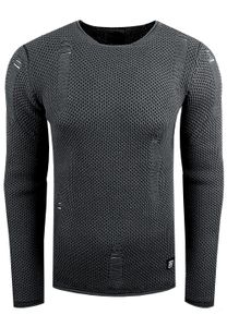 Pull homme moderne en maille texturée, coupe ajustée, effet usé, référence 13249 anthracite