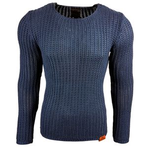 Pull homme moderne en maille texturée, coupe ajustée, col rond 13267 Petrol