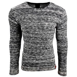 Maglione moderno da uomo in maglia testurizzata, vestibilità slim, girocollo 13268 Blu navy