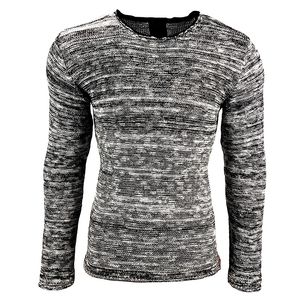 Maglione moderno da uomo in maglia strutturata, vestibilità slim, girocollo 13268 Nero