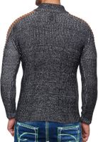 Pull homme en maille contrastée, col montant et fermeture à brandebourg. Modèle 13285 Noir/Blanc