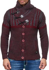 Elegante maglione da uomo in maglia grossa con collo alto e chiusura a ginocchiera, maglione in maglia a contrasto 13288 Bordeaux