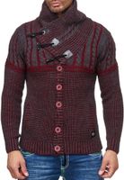 Elegante maglione da uomo in maglia grossa con collo alto e chiusura a ginocchiera, maglione in maglia a contrasto 13288 Bordeaux