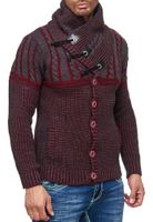 Elegante maglione da uomo in maglia grossa con collo alto e chiusura a ginocchiera, maglione in maglia a contrasto 13288 Bordeaux