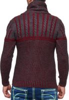 Elegante maglione da uomo in maglia grossa con collo alto e chiusura a ginocchiera, maglione in maglia a contrasto 13288 Bordeaux