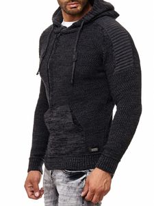 Pull à capuche en maille épaisse pour homme, modèle 13290, couleur anthracite