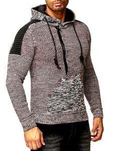 Maglione con cappuccio in maglia da uomo moderno, pullover in maglia grossa, giacca in maglia 13290 grigio/rosso