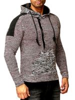 Maglione con cappuccio in maglia da uomo moderno, pullover in maglia grossa, giacca in maglia 13290 grigio/rosso