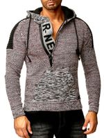 Maglione con cappuccio in maglia da uomo moderno, pullover in maglia grossa, giacca in maglia 13290 grigio/rosso