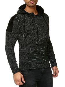 Maglione con cappuccio in maglia da uomo moderno, pullover in maglia grossa, giacca in maglia 13290 Petrolio