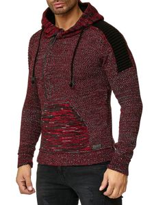 Maglione con cappuccio in maglia da uomo moderno, pullover in maglia grossa, giacca in maglia 13290 rosso