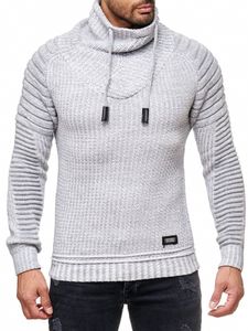Urbaner Biker Stehkragen-Pullover Grobstrick-Sweater mit Hohem Rollkragen 13293 Grau