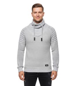 Urbaner Biker Stehkragen-Pullover Grobstrick-Sweater mit Hohem Rollkragen 13293 Grau