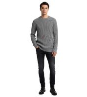 Pull motard urbain pour homme, col rond, style délavé moderne avec détails usés 13293 Gris