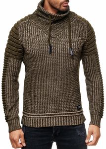 Urbaner Biker Stehkragen-Pullover Grobstrick-Sweater mit Hohem Rollkragen 13293 Khaki