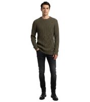 Pull motard urbain pour homme, col rond, style délavé moderne avec détails usés 13293 Kaki