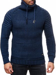 Urbaner Biker Stehkragen-Pullover Grobstrick-Sweater mit Hohem Rollkragen 13293 Marine