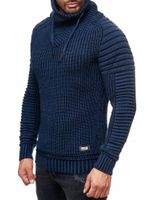 Urbaner Biker Stehkragen-Pullover Grobstrick-Sweater mit Hohem Rollkragen 13293 Marine