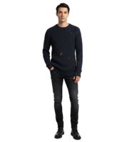 Pull en maille style motard urbain pour homme, col rond, effet usé moderne, réf. 13293 Marine