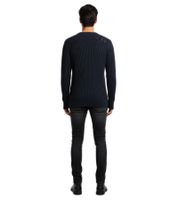 Pull en maille style motard urbain pour homme, col rond, effet usé moderne, réf. 13293 Marine