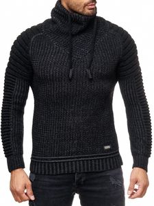 Urbaner Biker Stehkragen-Pullover Grobstrick-Sweater mit Hohem Rollkragen 13293 Schwarz