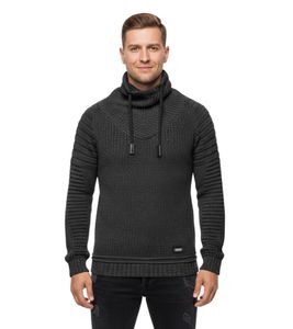 Urbaner Biker Stehkragen-Pullover Grobstrick-Sweater mit Hohem Rollkragen 13293 Schwarz