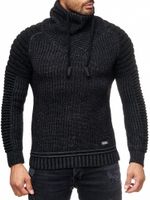 Urban biker stand-up collar sweater, chunky knit sweater with high roll neck 13293 Black