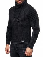 Urban biker stand-up collar sweater, chunky knit sweater with high roll neck 13293 Black