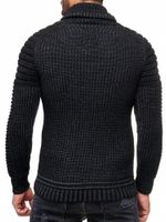 Urban biker stand-up collar sweater, chunky knit sweater with high roll neck 13293 Black