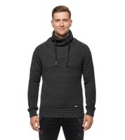 Suéter urbano de cuello alto estilo motero, jersey de punto grueso con cuello alto vuelto 13293 Negro
