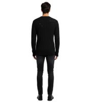 Pull en maille style motard urbain pour homme, col rond, look délavé moderne avec détails usés 13296 Noir