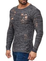 Suéter de punto moderno para hombre con aspecto desgastado, suéter de cuello redondo 13295 Gris