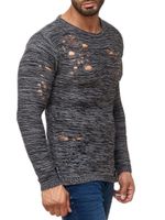 Suéter de punto moderno para hombre con aspecto desgastado, suéter de cuello redondo 13295 Gris